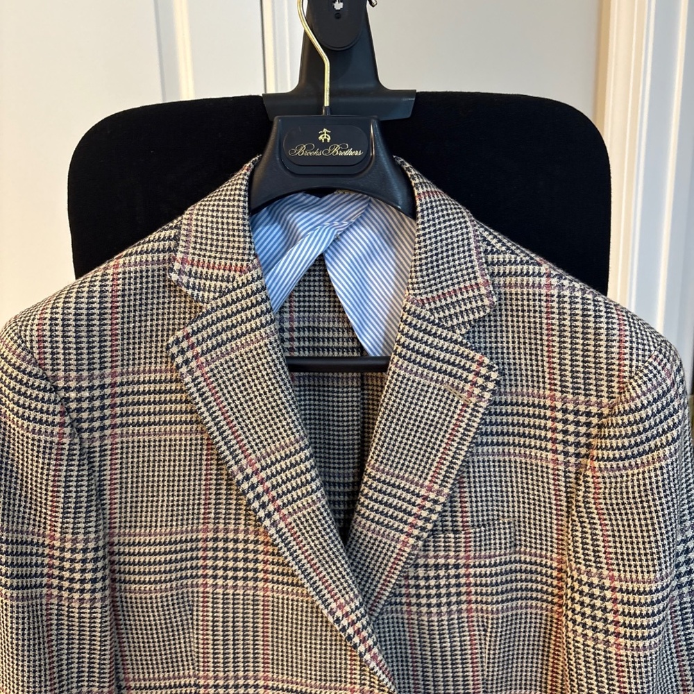 Brooks Brothers Men’s Madison Traditional-Fit Wool-Silk-Linen Check Hopsack 42